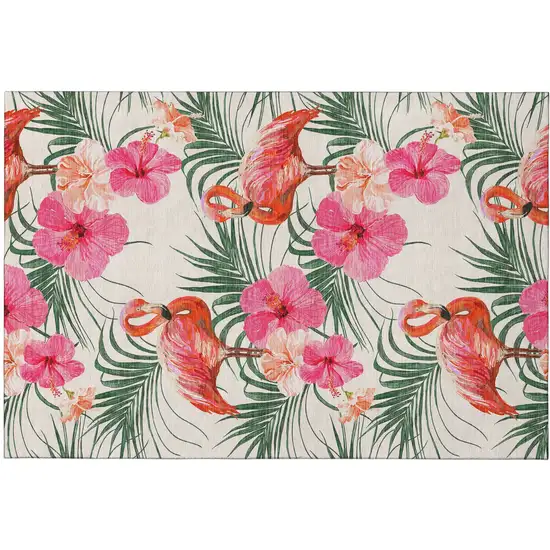Pink Ivory And Green Geometric Washable Area Rug With UV Protection Photo 2