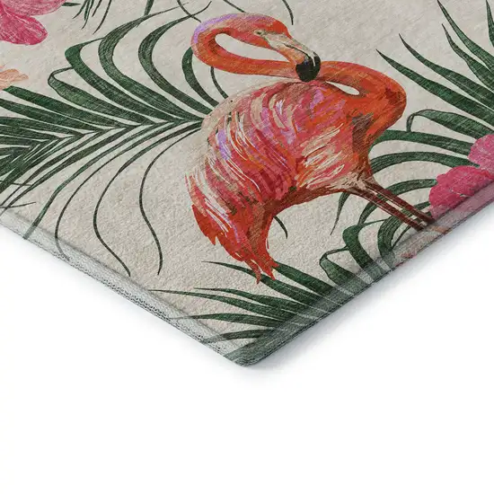 Pink Ivory And Green Geometric Washable Area Rug With UV Protection Photo 9