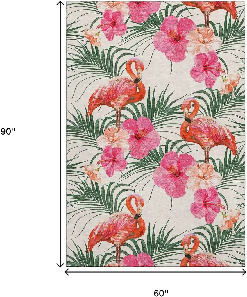 Pink Ivory And Green Geometric Washable Area Rug With UV Protection Photo 3