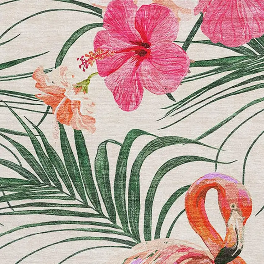 Pink Ivory And Green Geometric Washable Area Rug With UV Protection Photo 4