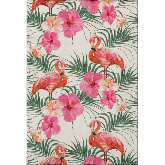 Pink Ivory And Green Geometric Washable Area Rug With UV Protection Photo 6