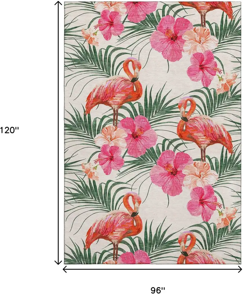 Pink Ivory And Green Geometric Washable Area Rug With UV Protection Photo 3