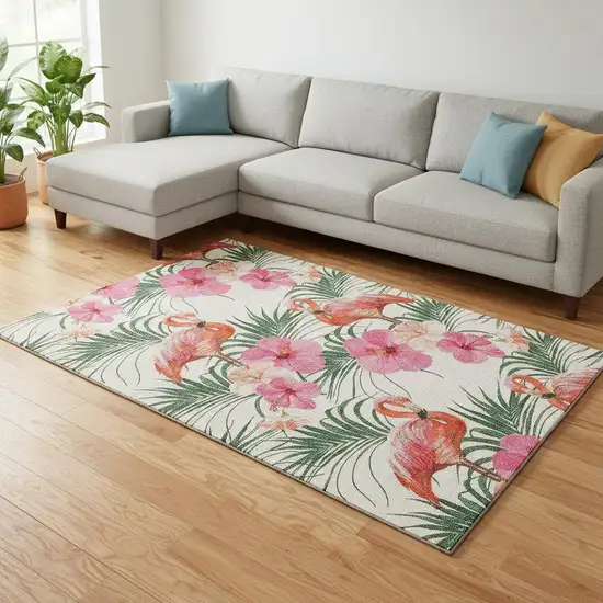 Pink Ivory And Green Geometric Washable Area Rug With UV Protection Photo 2
