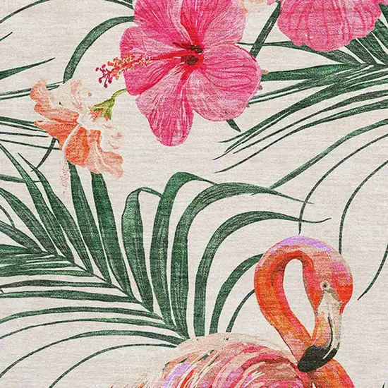 Pink Ivory And Green Geometric Washable Area Rug With UV Protection Photo 4