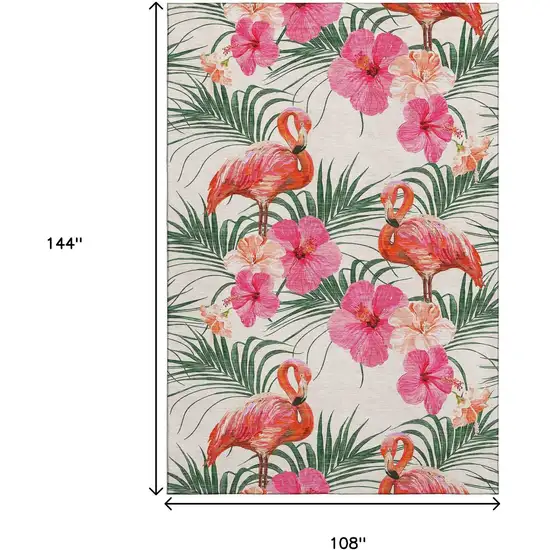 Pink Ivory And Green Geometric Washable Area Rug With UV Protection Photo 3