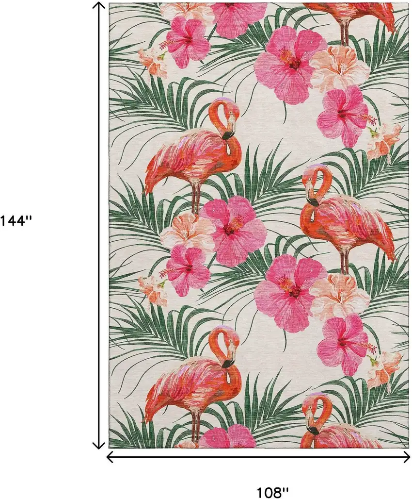 Pink Ivory And Green Geometric Washable Area Rug With UV Protection Photo 3