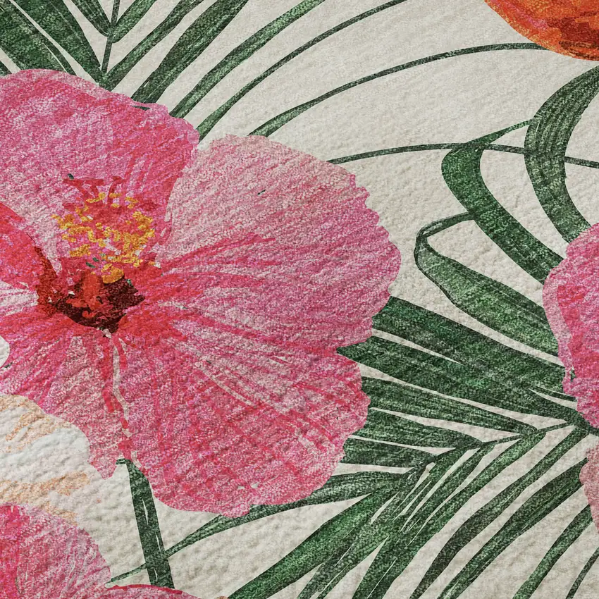 Pink Ivory And Green Geometric Washable Area Rug With UV Protection Photo 9