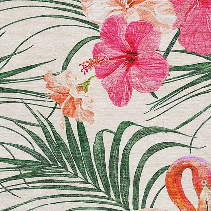 Pink Ivory And Green Geometric Washable Area Rug With UV Protection Photo 4