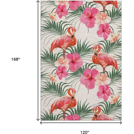 Pink Ivory And Green Geometric Washable Area Rug With UV Protection Photo 3