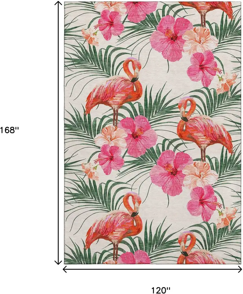 Pink Ivory And Green Geometric Washable Area Rug With UV Protection Photo 3