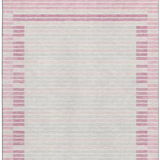 Pink Ivory And Mauve Striped Washable Area Rug With UV Protection Photo 3