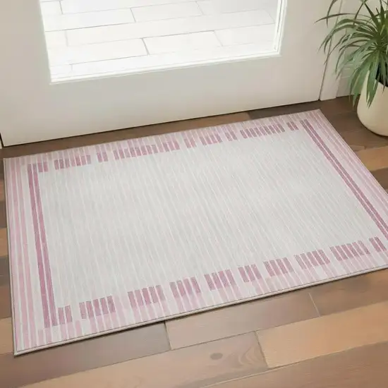 Pink Ivory And Mauve Striped Washable Area Rug With UV Protection Photo 2