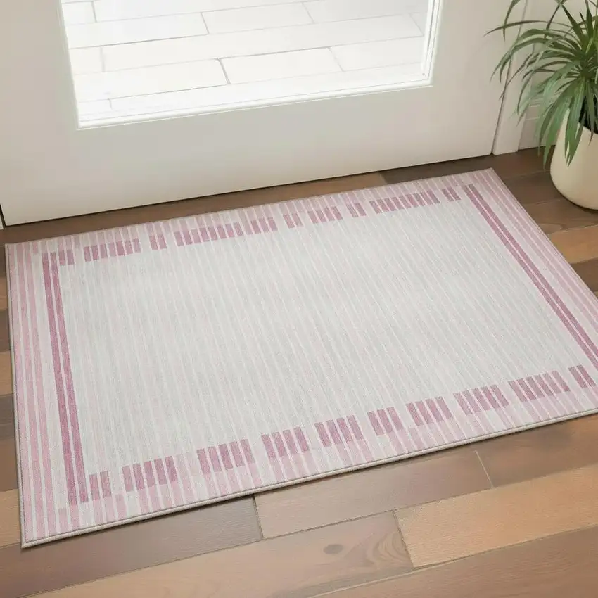 Pink Ivory And Mauve Striped Washable Area Rug With UV Protection Photo 2