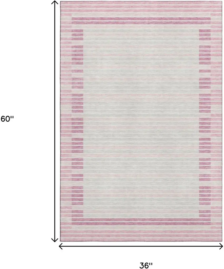 Pink Ivory And Mauve Striped Washable Area Rug With UV Protection Photo 3