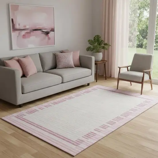 Pink Ivory And Mauve Striped Washable Area Rug With UV Protection Photo 2