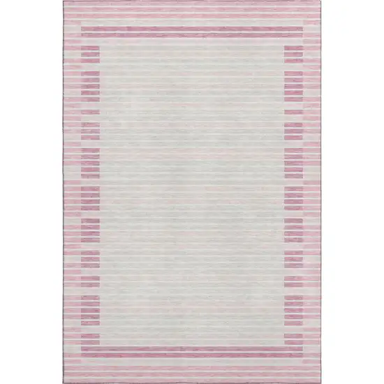 Pink Ivory And Mauve Striped Washable Area Rug With UV Protection Photo 1