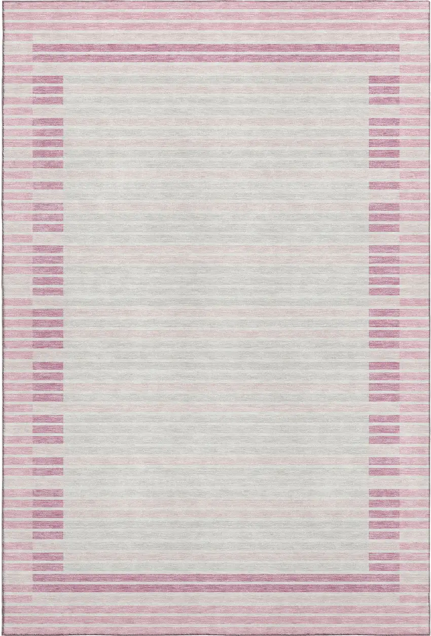 Pink Ivory And Mauve Striped Washable Area Rug With UV Protection Photo 1