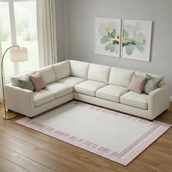 Pink Ivory And Mauve Striped Washable Area Rug With UV Protection Photo 1