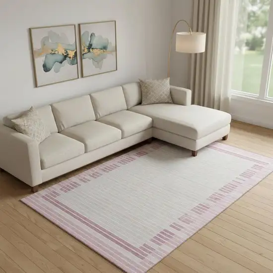 Pink Ivory And Mauve Striped Washable Area Rug With UV Protection Photo 2