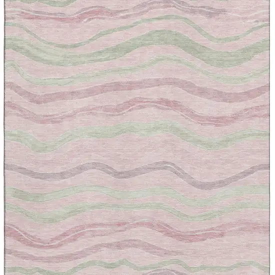 Pink Ivory And Mint Green Striped Washable Area Rug With UV Protection Photo 3