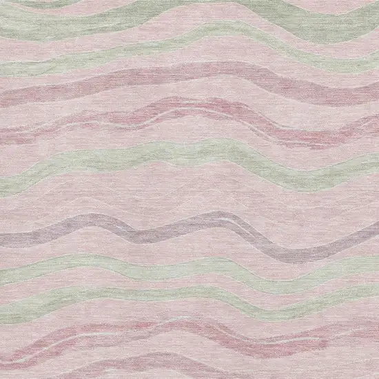 Pink Ivory And Mint Green Striped Washable Area Rug With UV Protection Photo 2