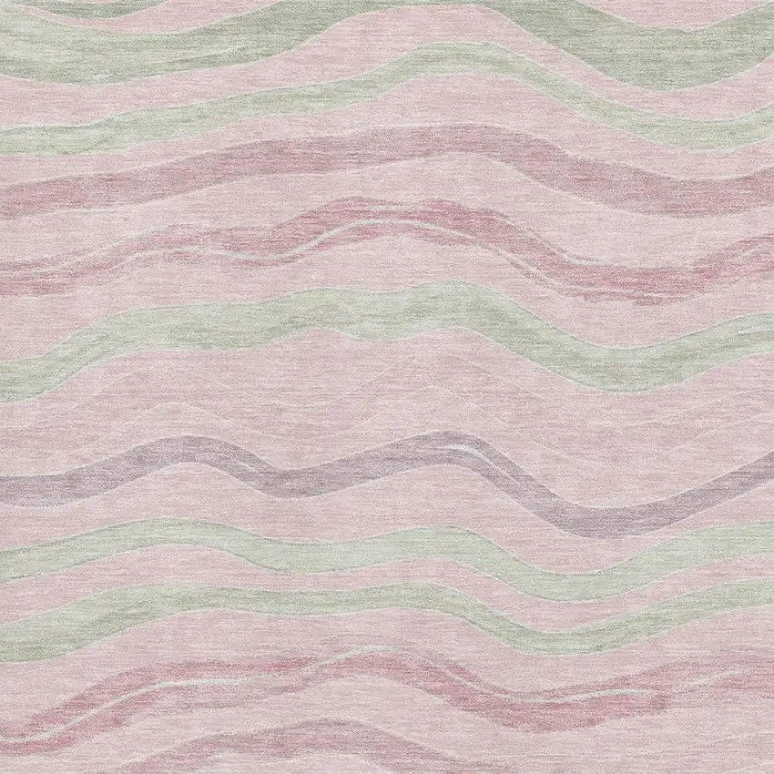 Pink Ivory And Mint Green Striped Washable Area Rug With UV Protection Photo 2