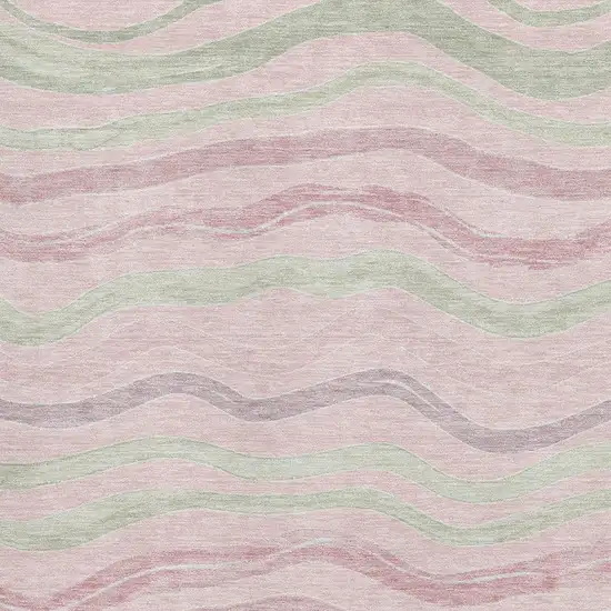 Pink Ivory And Mint Green Striped Washable Area Rug With UV Protection Photo 2