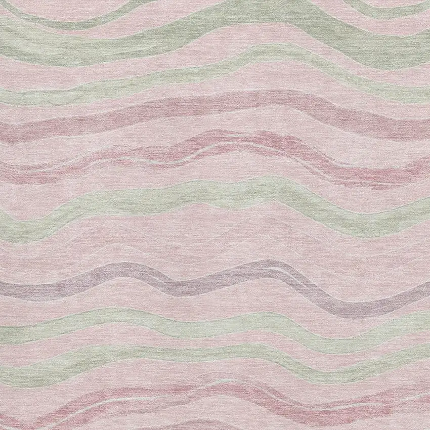Pink Ivory And Mint Green Striped Washable Area Rug With UV Protection Photo 2