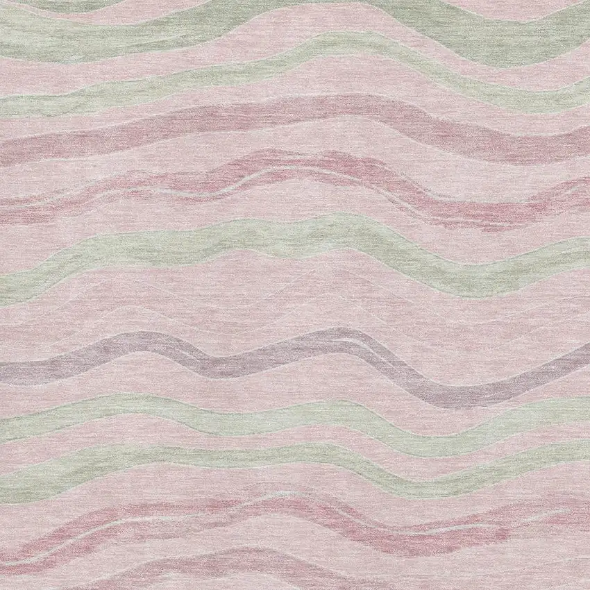 Pink Ivory And Mint Green Striped Washable Area Rug With UV Protection Photo 2