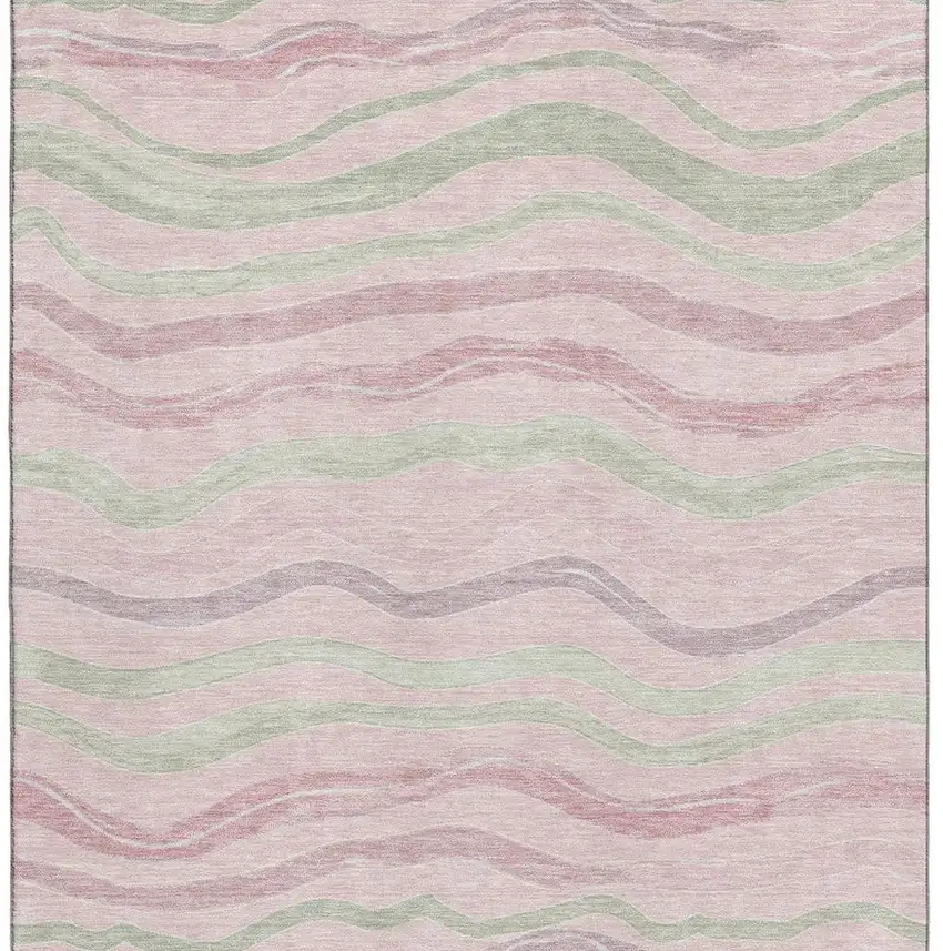 Pink Ivory And Mint Green Striped Washable Area Rug With UV Protection Photo 3