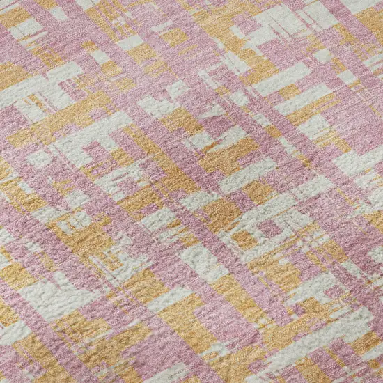 Pink Ivory And Orange Abstract Geometric Washable Area Rug With UV Protection Photo 8
