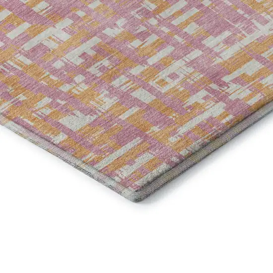 Pink Ivory And Orange Abstract Geometric Washable Area Rug With UV Protection Photo 6
