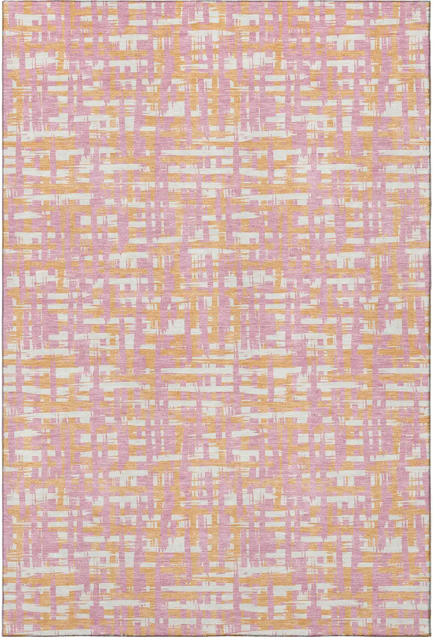 Pink Ivory And Orange Abstract Geometric Washable Area Rug With UV Protection Photo 2