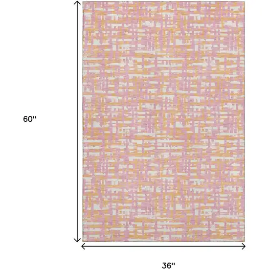 Pink Ivory And Orange Abstract Geometric Washable Area Rug With UV Protection Photo 9