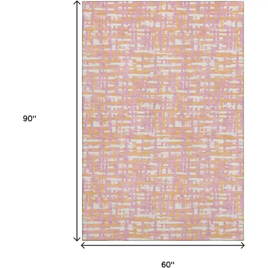 Pink Ivory And Orange Abstract Geometric Washable Area Rug With UV Protection Photo 8