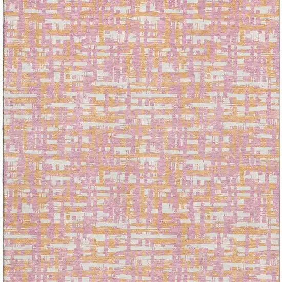 Pink Ivory And Orange Abstract Geometric Washable Area Rug With UV Protection Photo 3