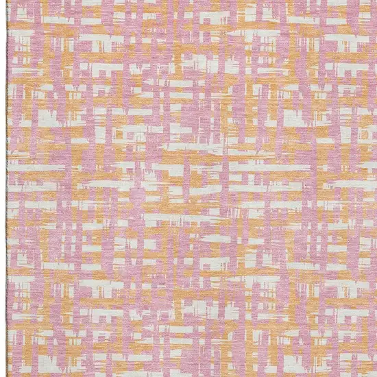 Pink Ivory And Orange Abstract Geometric Washable Area Rug With UV Protection Photo 2