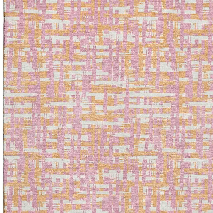 Pink Ivory And Orange Abstract Geometric Washable Area Rug With UV Protection Photo 2