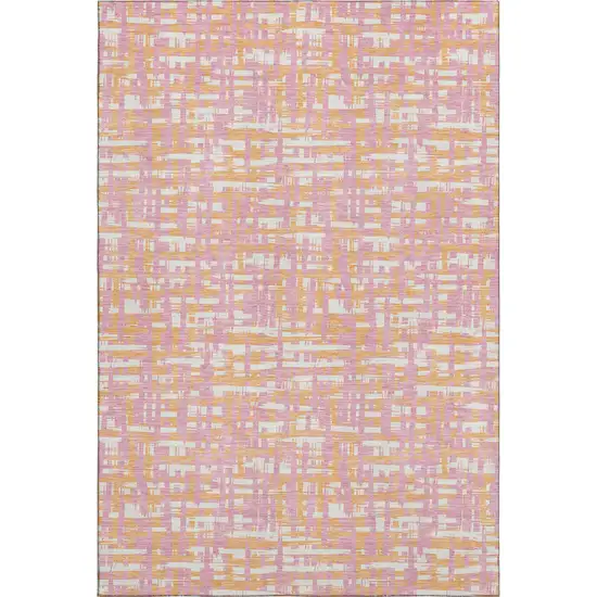 Pink Ivory And Orange Abstract Geometric Washable Area Rug With UV Protection Photo 1