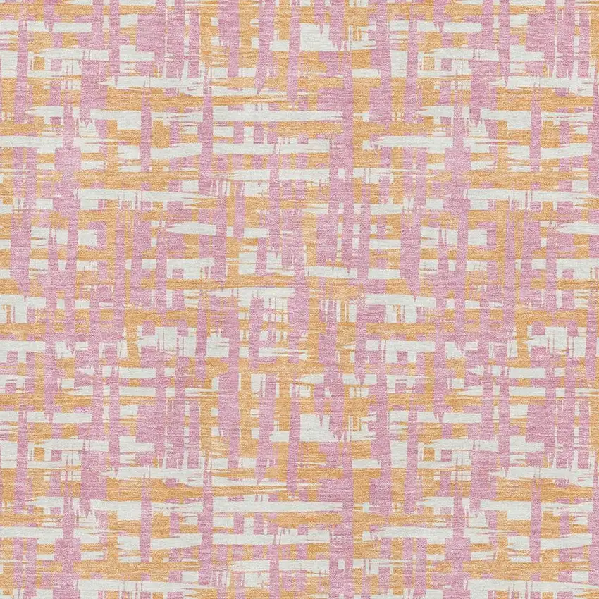 Pink Ivory And Orange Abstract Geometric Washable Area Rug With UV Protection Photo 2