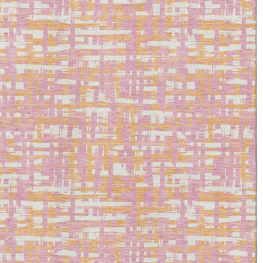 Pink Ivory And Orange Abstract Geometric Washable Area Rug With UV Protection Photo 2