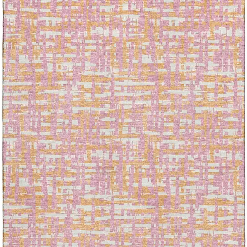 Pink Ivory And Orange Abstract Geometric Washable Area Rug With UV Protection Photo 3