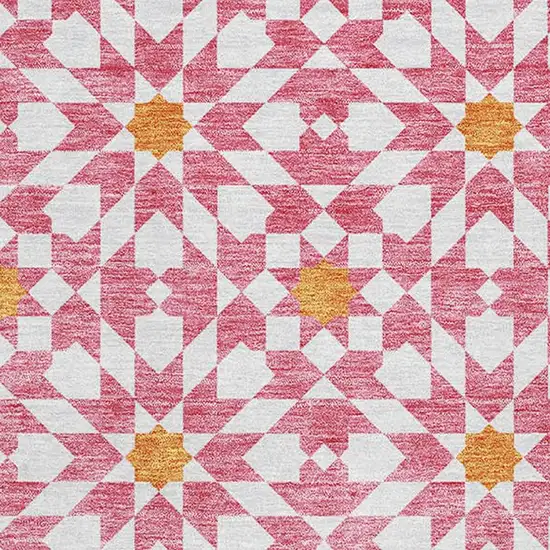 Pink Ivory And Orange Geometric Washable Area Rug With UV Protection Photo 3