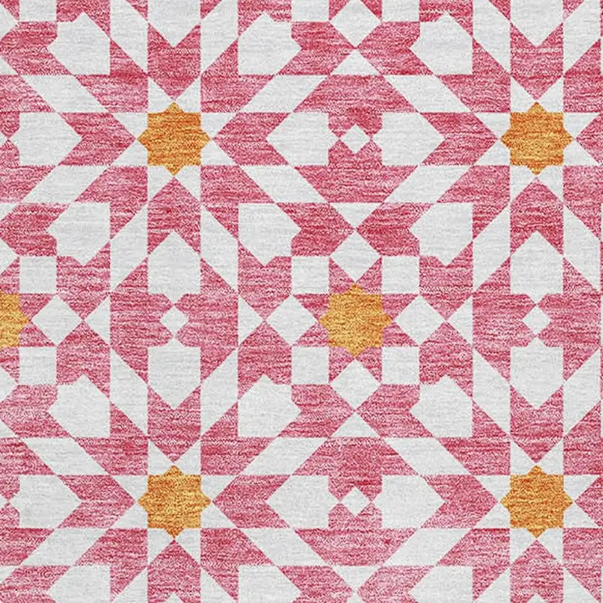 Pink Ivory And Orange Geometric Washable Area Rug With UV Protection Photo 3