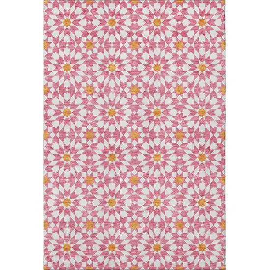 Pink Ivory And Orange Geometric Washable Area Rug With UV Protection Photo 4