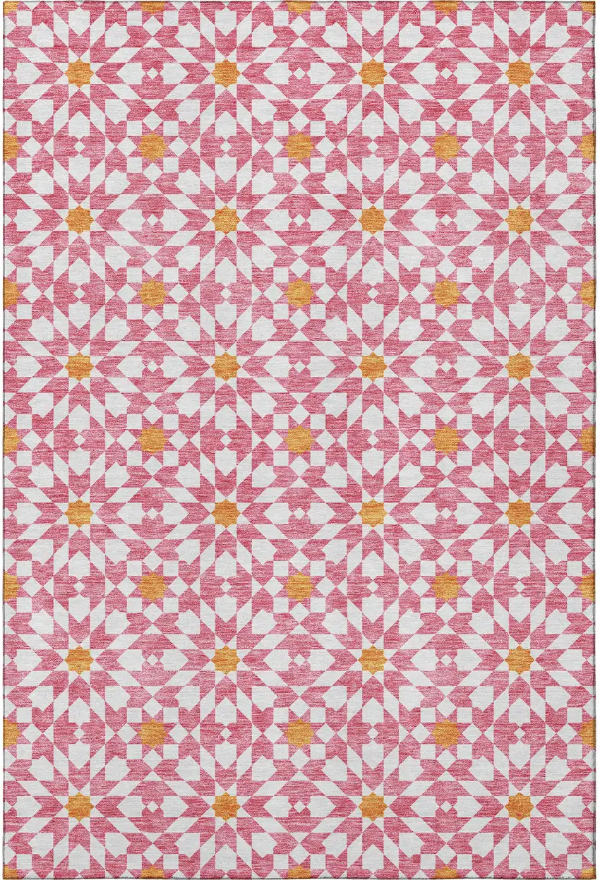 Pink Ivory And Orange Geometric Washable Area Rug With UV Protection Photo 4