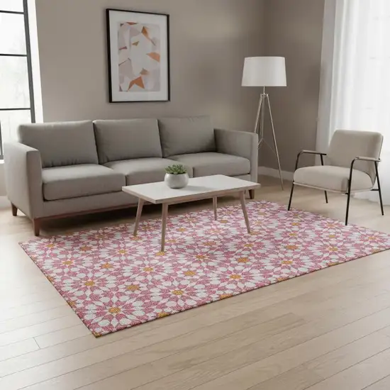 Pink Ivory And Orange Geometric Washable Area Rug With UV Protection Photo 2