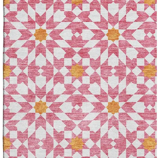 Pink Ivory And Orange Geometric Washable Area Rug With UV Protection Photo 4