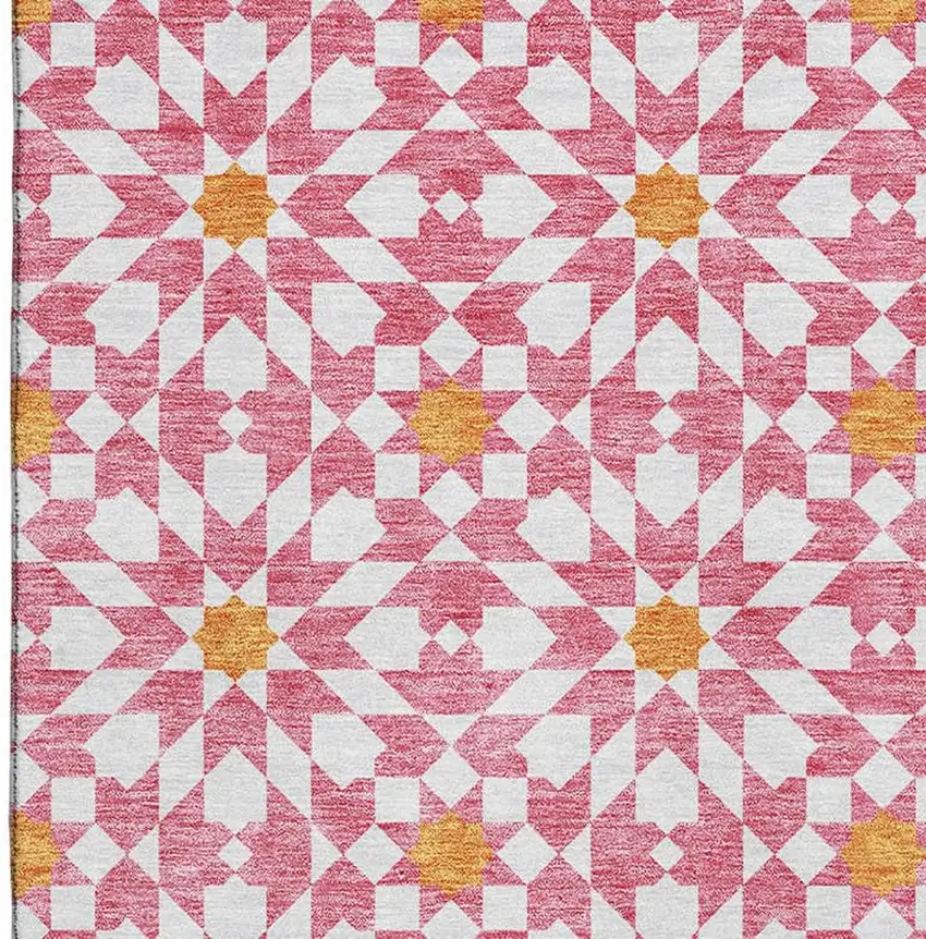 Pink Ivory And Orange Geometric Washable Area Rug With UV Protection Photo 4