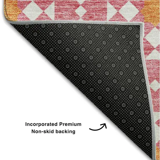 Pink Ivory And Orange Geometric Washable Area Rug With UV Protection Photo 7